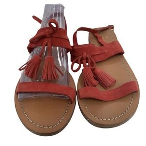 Kate Spade Women's 7.5‎ M Sandals Carlita Strappy Tassle Red Suede Beach Boho